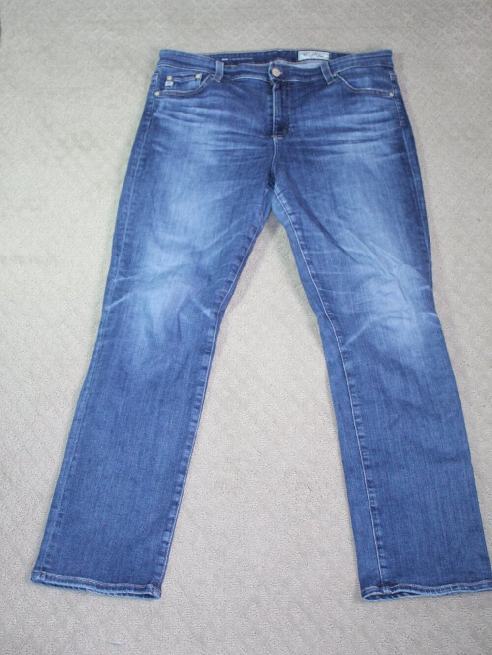 AG Size 33R Mari High Rise Slim Straight Medium Wash Blue Jeans